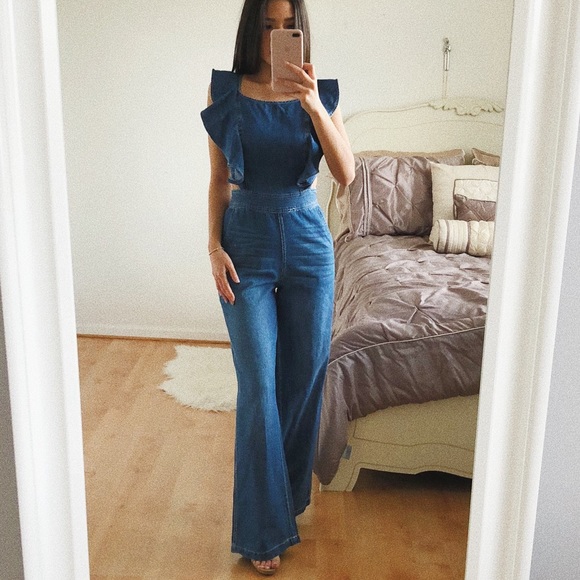 jean ruffle jumpsuit